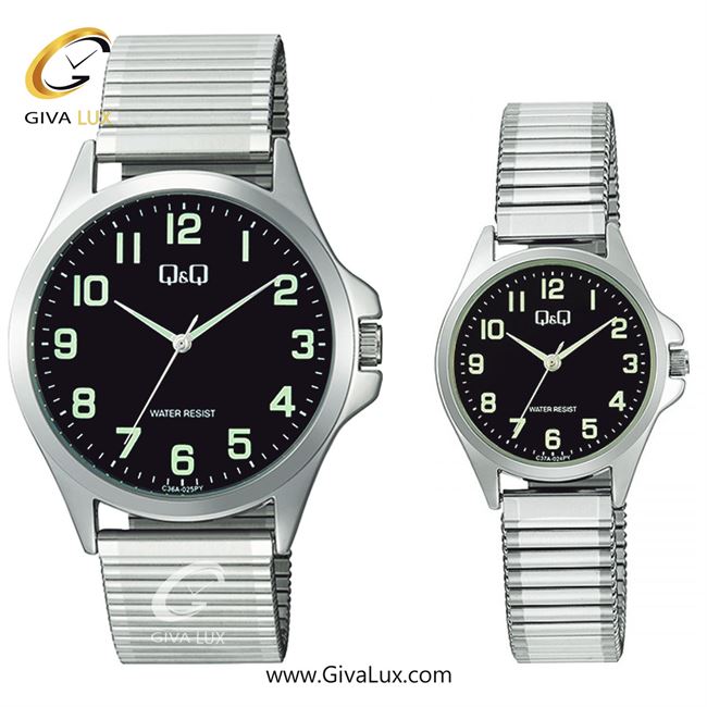 ساعت مچی اورجینال ست کیو اند کیو Q&Q نقره ای | نقره ای| مشکی| کد رفرنس زنانه: C37A-024PY، مردانه: C36A-025PY